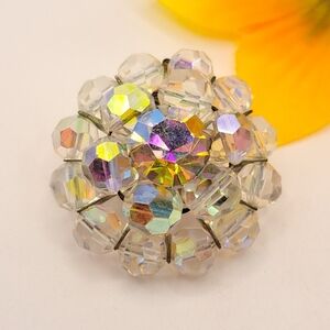 Vintage Clear Aurora Borealis Bead Brooch